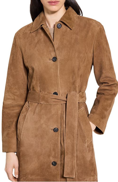 Theory Reese Belted Suede Coat In Brown