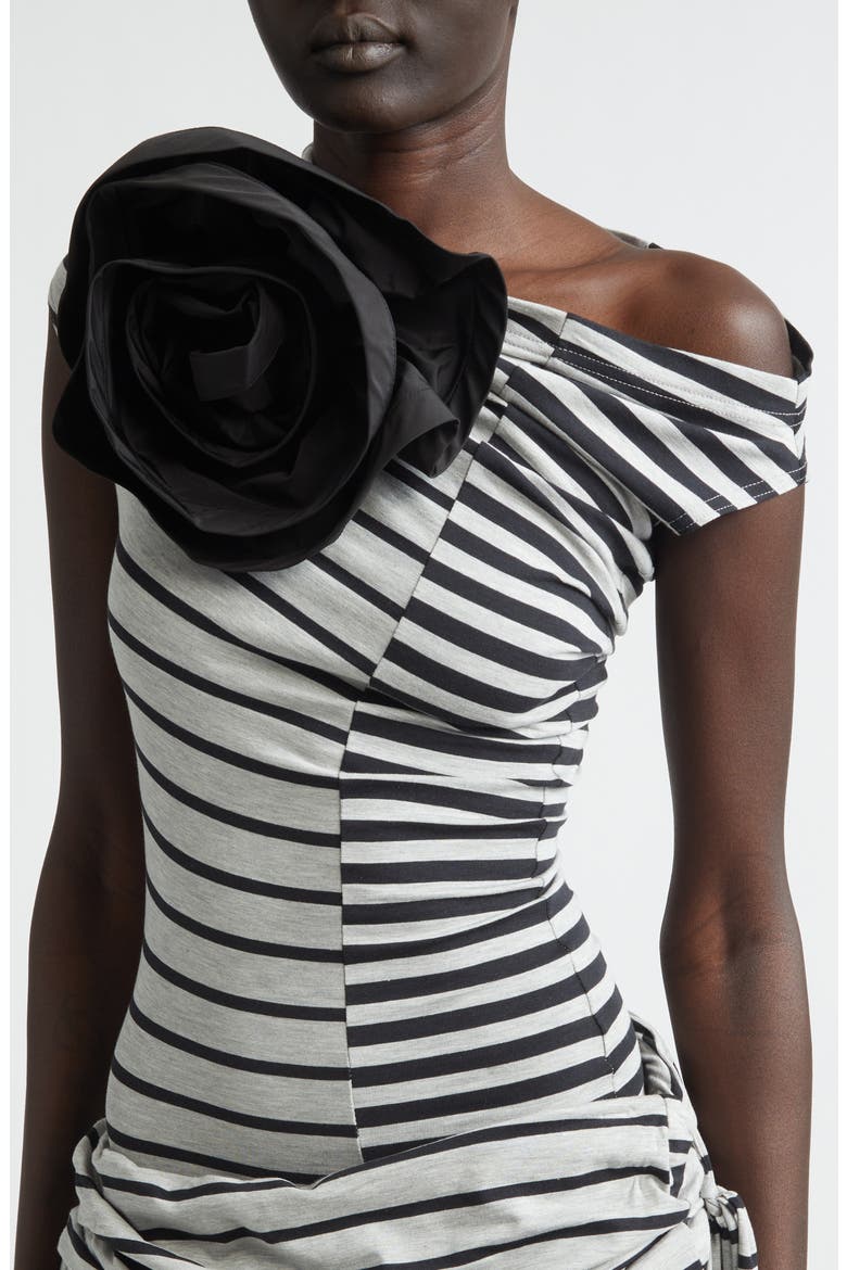 Mixed Stripe Jersey Corsage Top, Alternate, color, BLACK GREY
