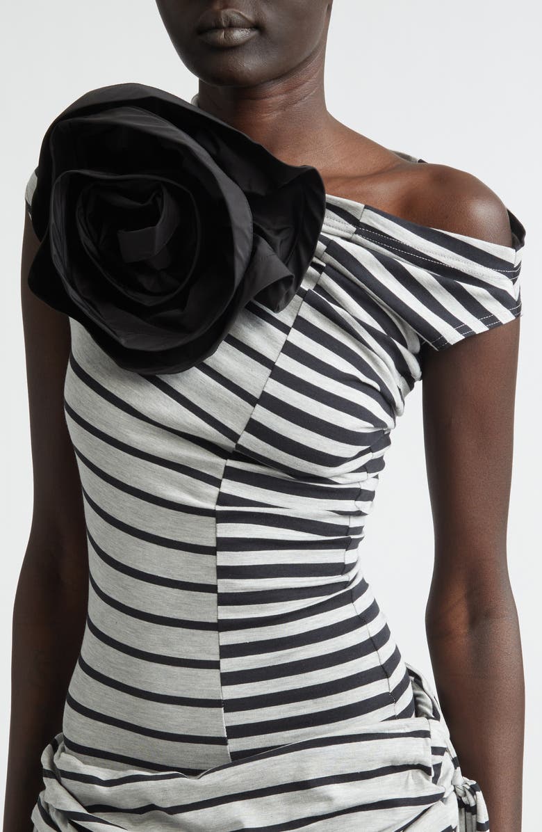 Vaquera Mixed Stripe Jersey Corsage Top, Alternate, color, Black Grey