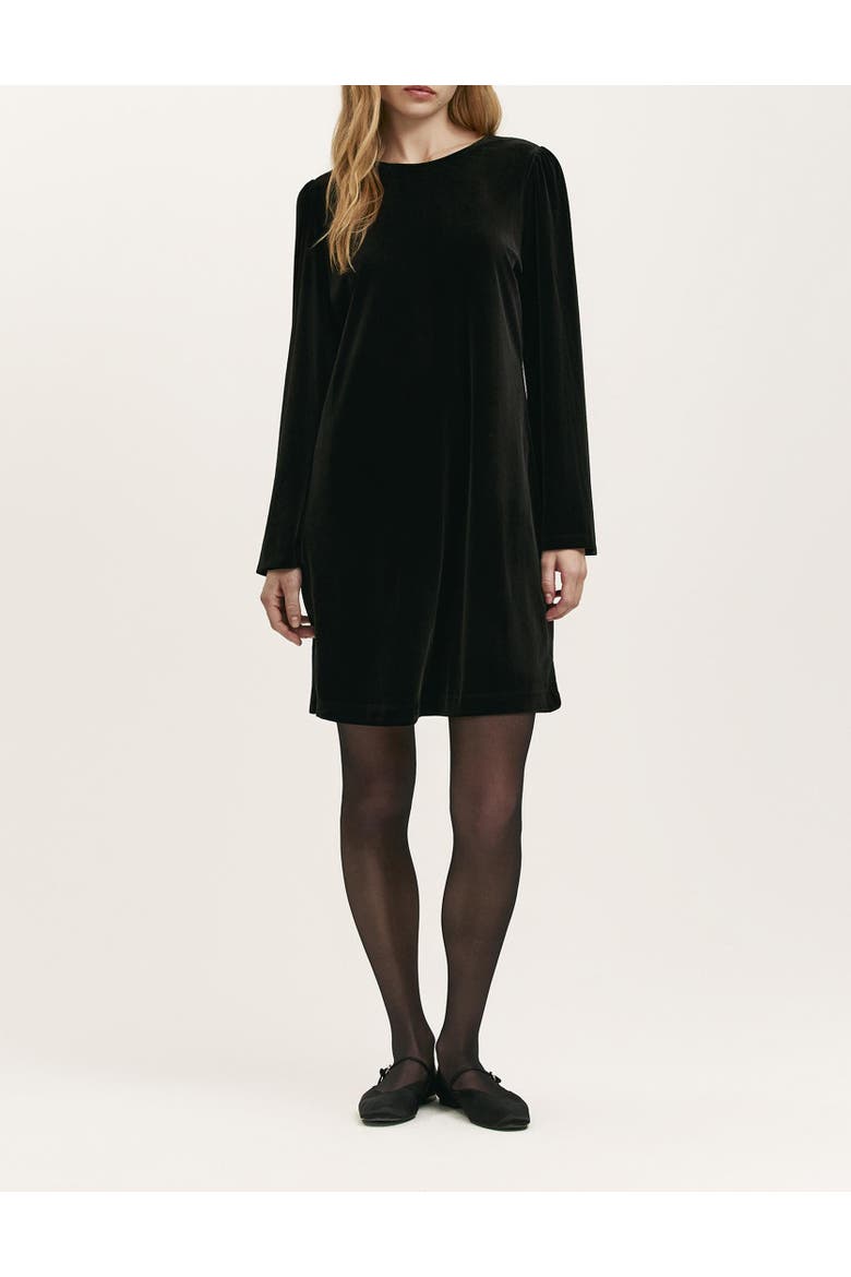 Hattie Velvet Round Neck Short Dress, Alternate, color, Black