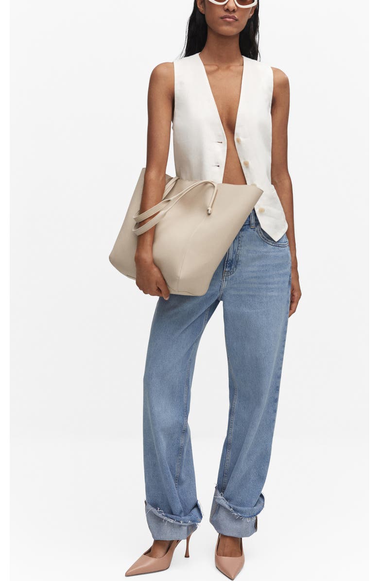 MANGO Knot Handle Faux Leather Shopper Bag, Alternate, color,