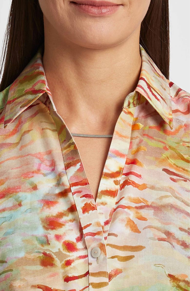 Foxcroft Mary Watercolor Zebra Cotton Button-Up Shirt, Alternate, color, Green Multi