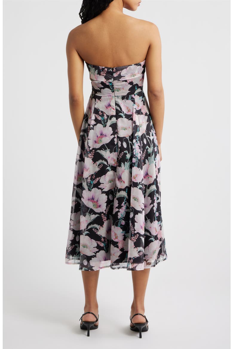 Elena Floral Strapless Cocktail Midi Dress, Alternate, color, BLACK FLORAL