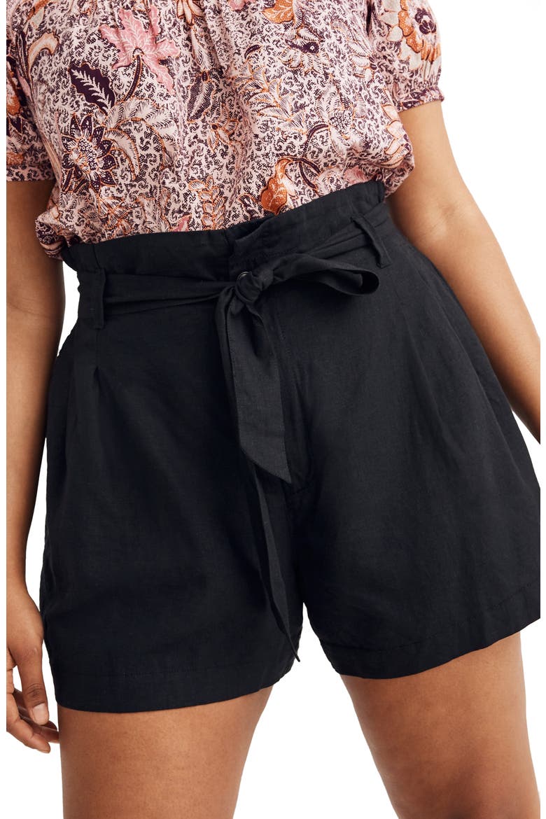 Linen Blend Paperbag Shorts, Main, color, TRUE BLACK