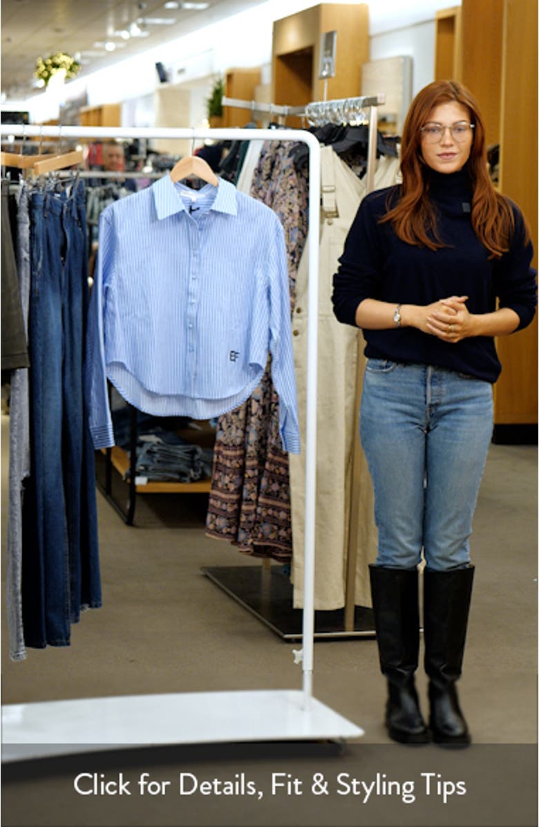 Sports Club Stripe Crop Button-Up Shirt, sales video thumbnail