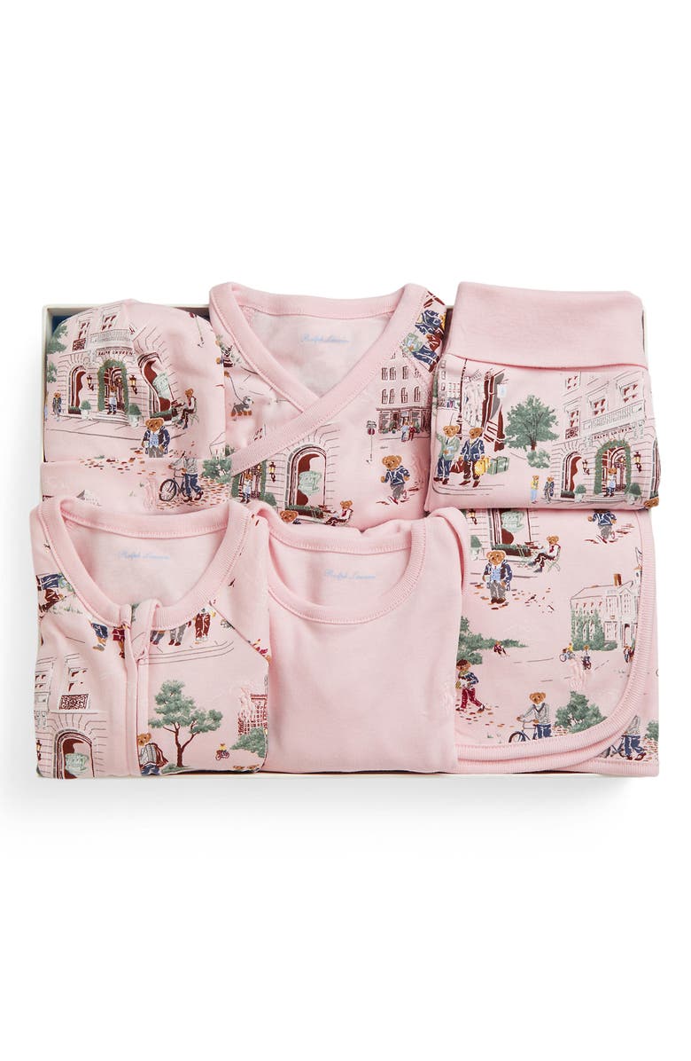 Ralph Lauren Polo Bear Cotton 6-Piece Gift Set, Alternate, color, Nyc School Baby Girl Bear