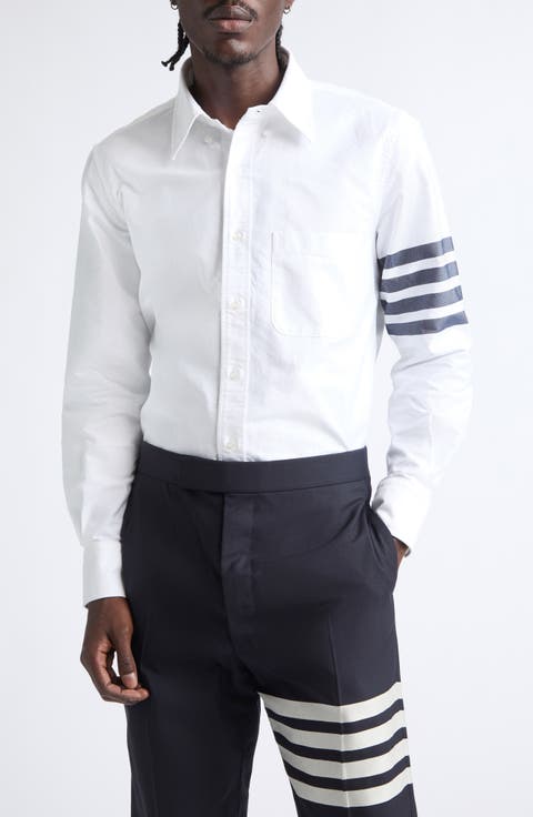 Straight Fit 4-Bar Cotton Oxford Poplin Button-Down Shirt