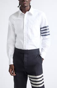 Thom Browne Straight Fit 4-Bar Cotton Oxford Poplin Button-Down Shirt