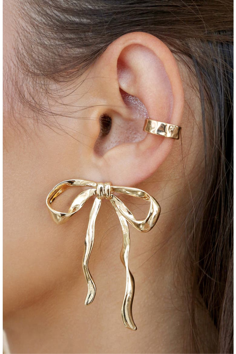Organic Bow Earrings, Alternate, color, GOLD
