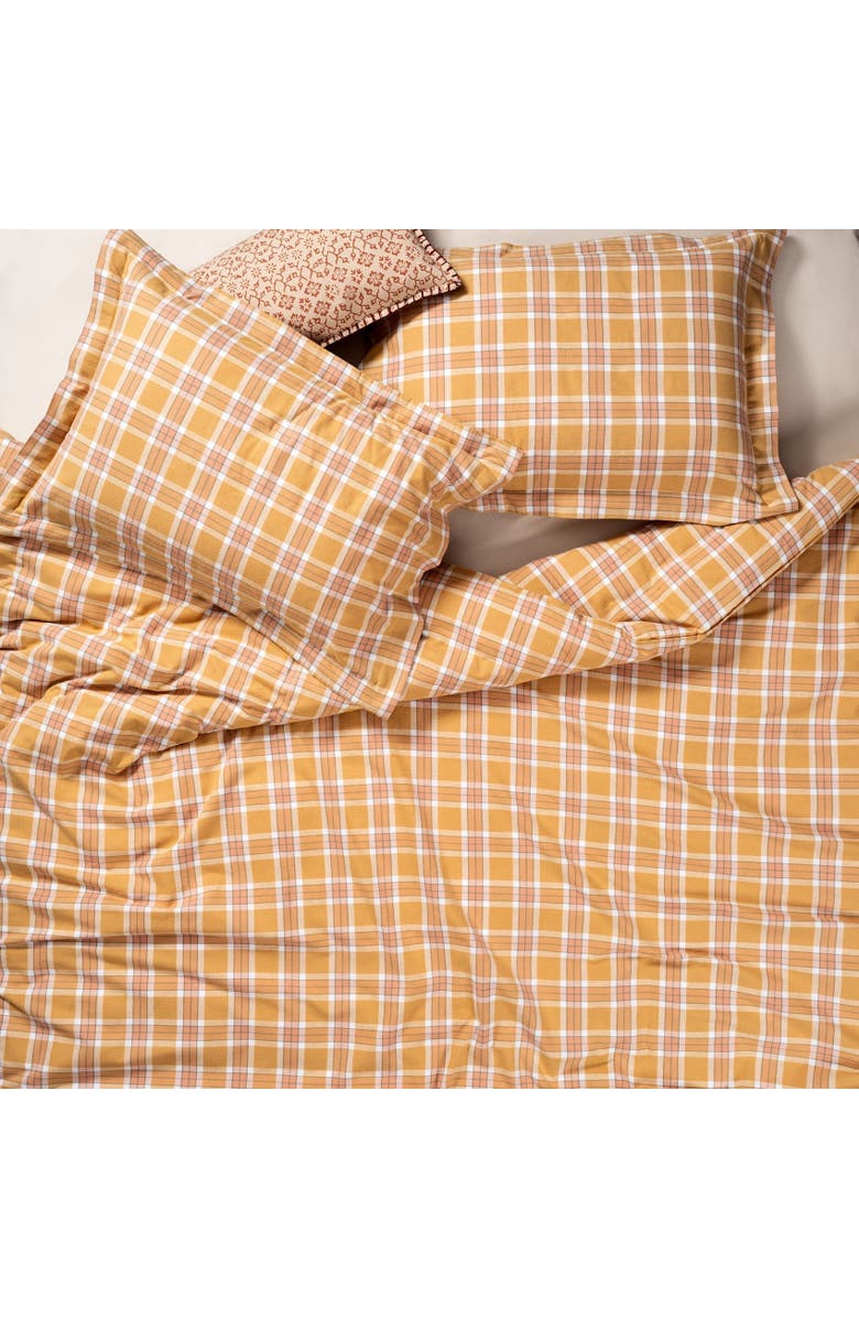 Zsa Zsa Zsu Viseu Checked King Size Duvet Cover Set 100% Cotton Flanelle 94X87 In, Main, color, Mustard