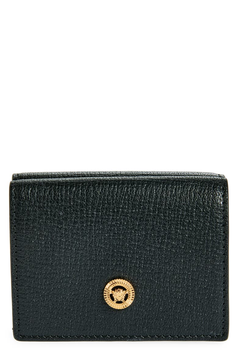 Medusa Leather Trifold Wallet, Main, color, BLACK VERSACE GOLD