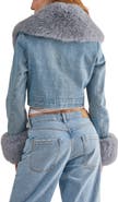 AZALEA WANG Gisele Denim Trucker Jacket with Faux Fur Cuffs & Removable Faux Fur Collar