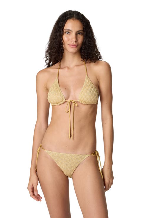 Triangle Bikini In Lamé Viscose With Raschel Workmanship