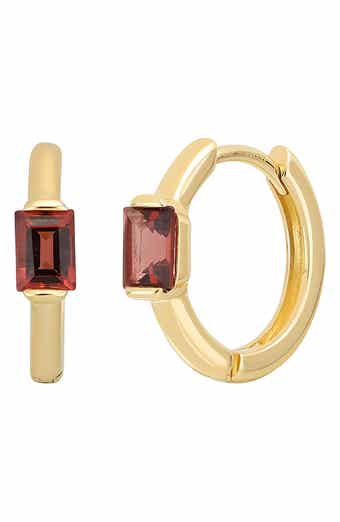 14K Yellow Gold Garnet Hoop Earrings
