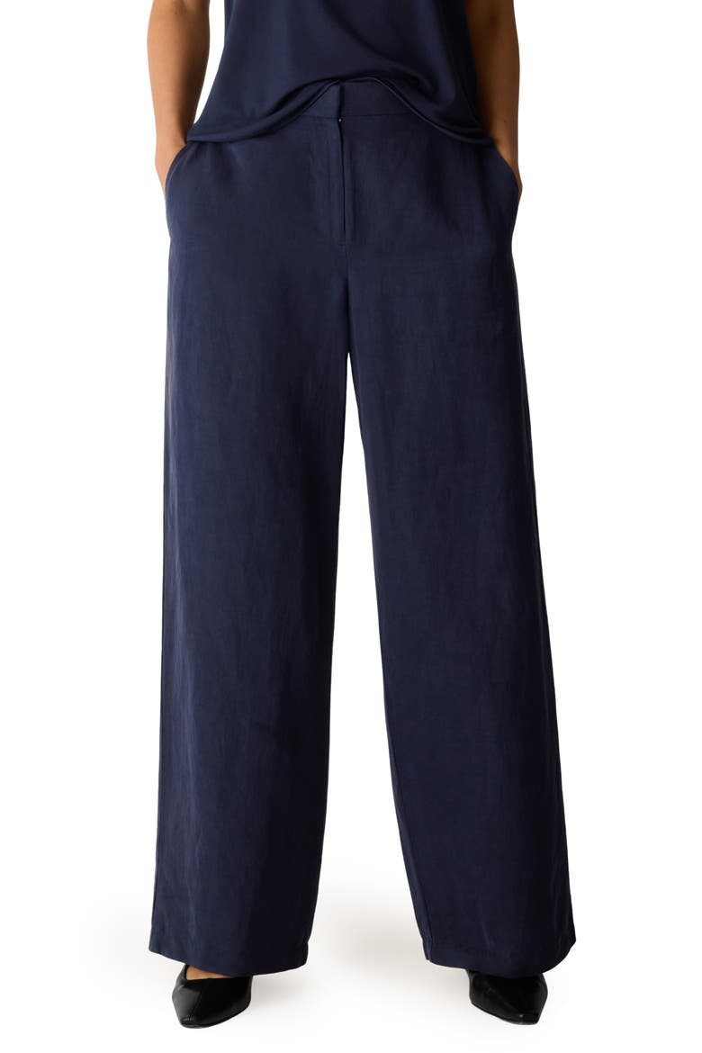 High Waist Organic Linen & Silk Wide Leg Pants, Main, color, INK