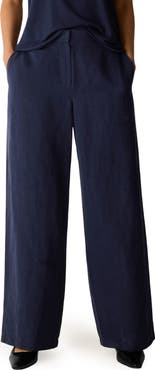 Eileen Fisher High Waist Organic Linen & Silk Wide Leg Pants