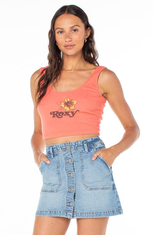 Roxy Valmos Rib Crop Graphic Tank In Sugar Coral Solid
