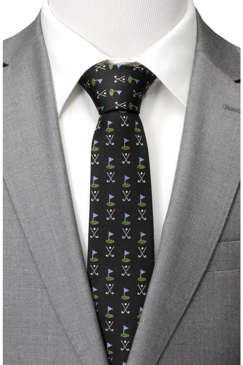 Golf Course Silk Tie, Alternate, color, BLACK