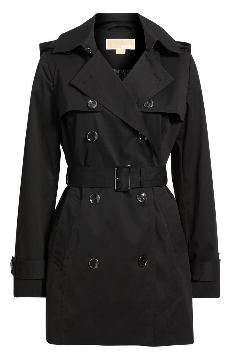 Michael Kors Water Resistant Short Trench Coat, Alternate, color, Black