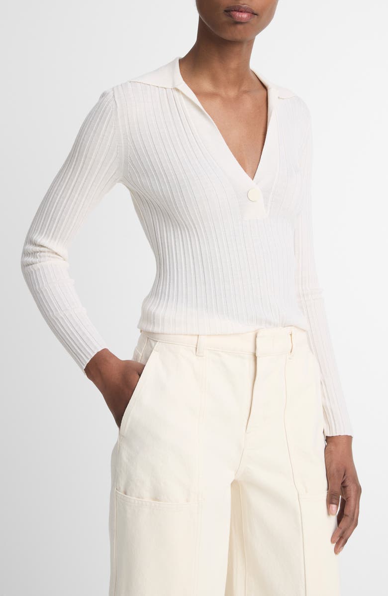 Vince Wool & Silk Blend Rib Polo Sweater, Alternate, color, Off White
