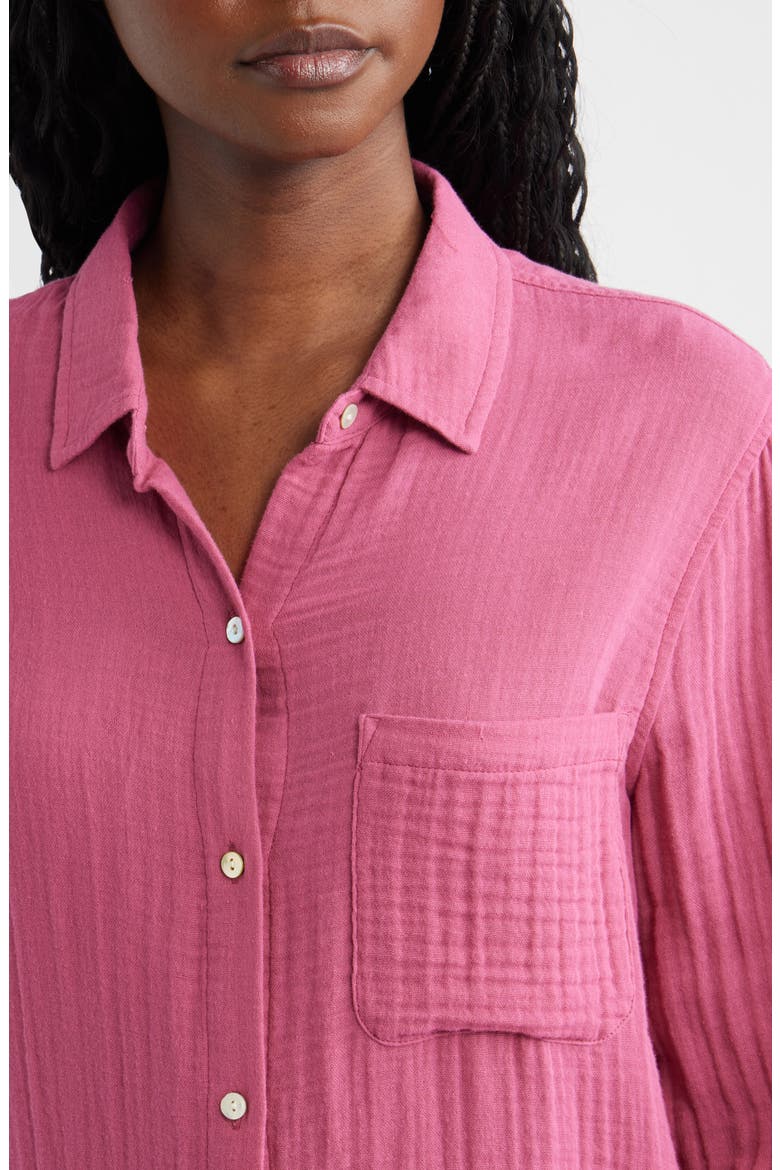 Ellis Organic Cotton Gauze Button-Up Shirt, Alternate, color, DARK ROSE