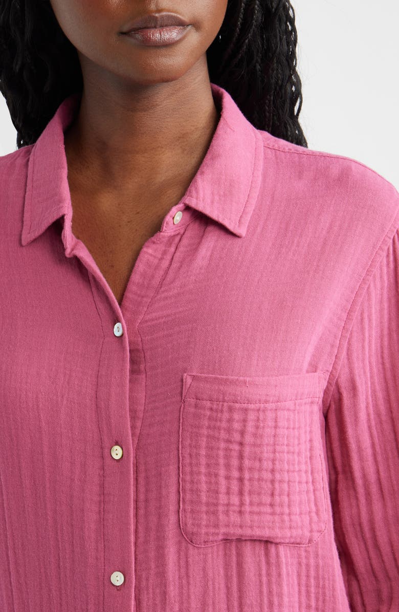 Rails Ellis Organic Cotton Gauze Button-Up Shirt, Alternate, color, Dark Rose