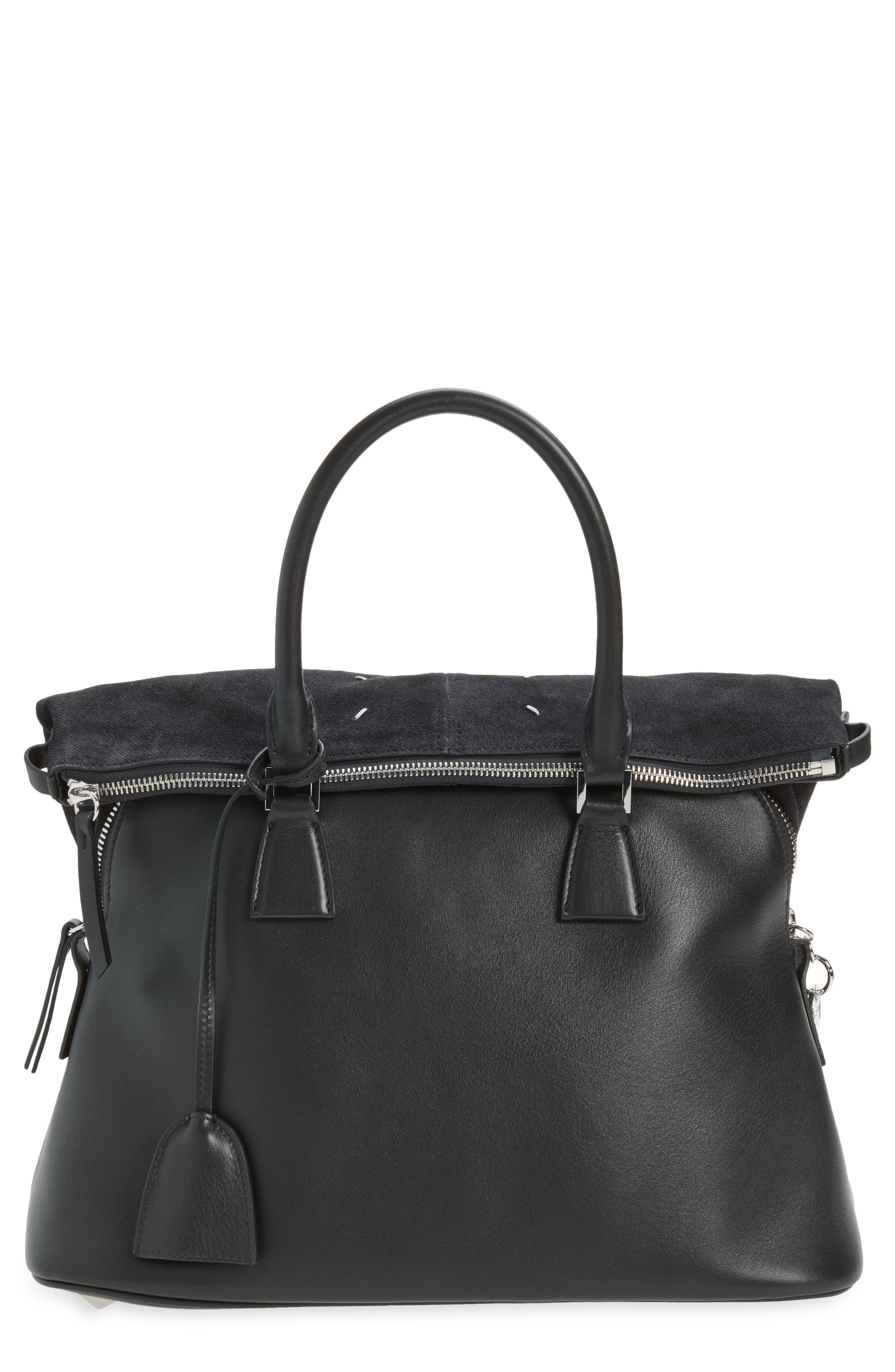 Medium 5AC Soft Leather & Canvas Top Handle Bag, Main, color, DARK GREY