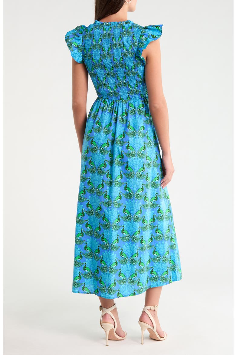 Sherly Floral Smock Bodice Cotton Dress, Alternate, color, BLUE-GREEN