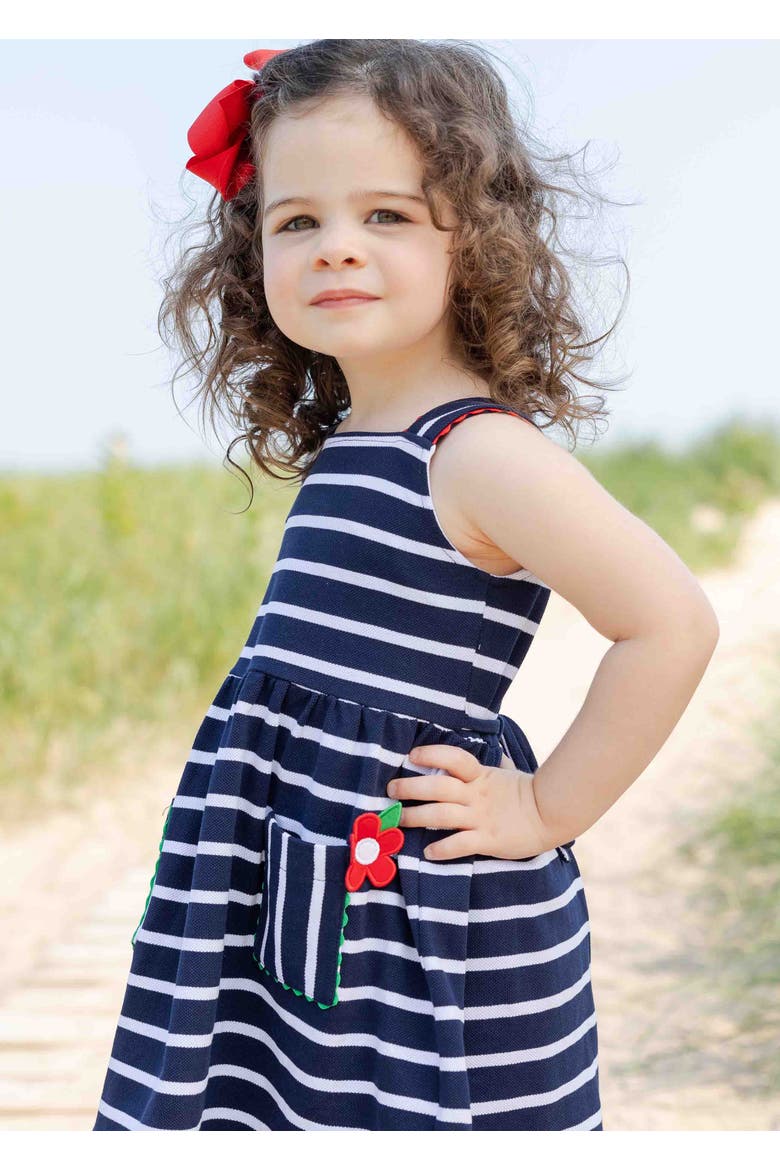Stripe Knit Dress With Ric Rac And Flowers, Alternate, color, Navy / White
