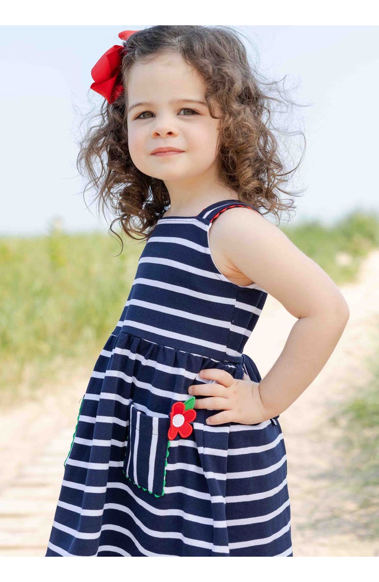 Florence Eiseman Stripe Knit Dress With Ric Rac And Flowers, Alternate, color, Navy / White