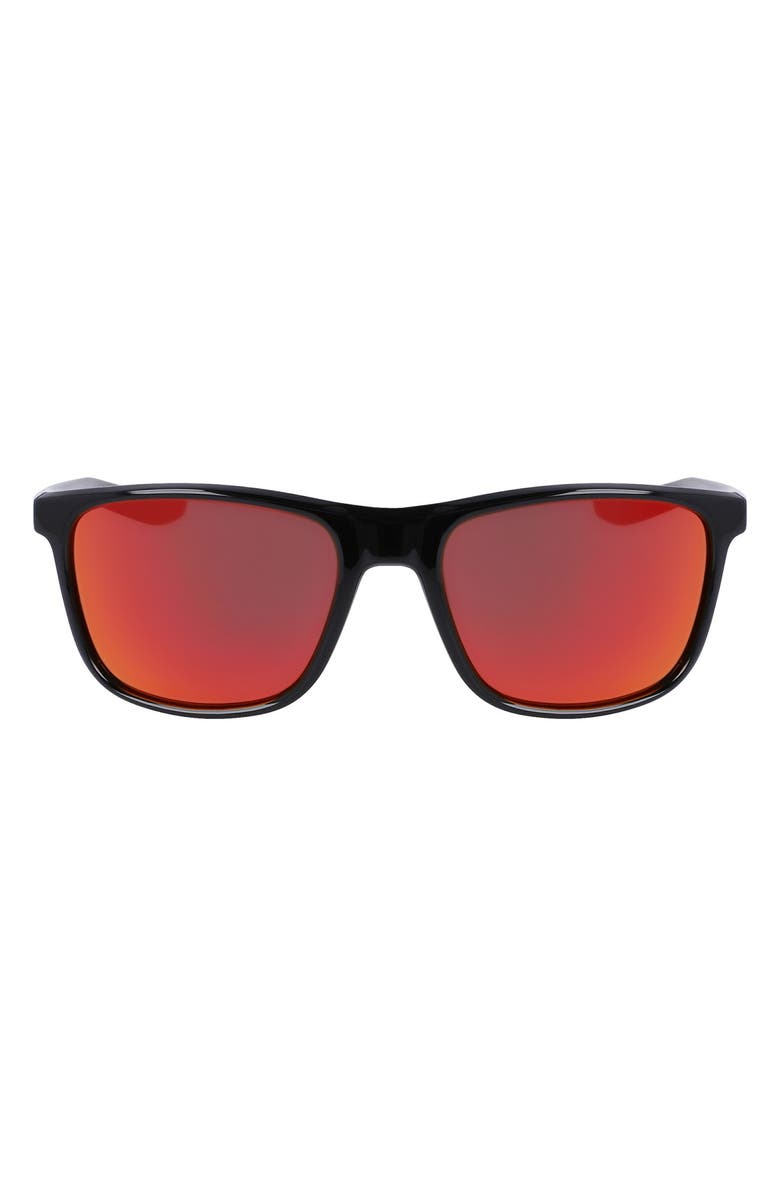 Nike Essential Endeavor 57mm Square Sunglasses, Main, color, Black/ Red Mirror