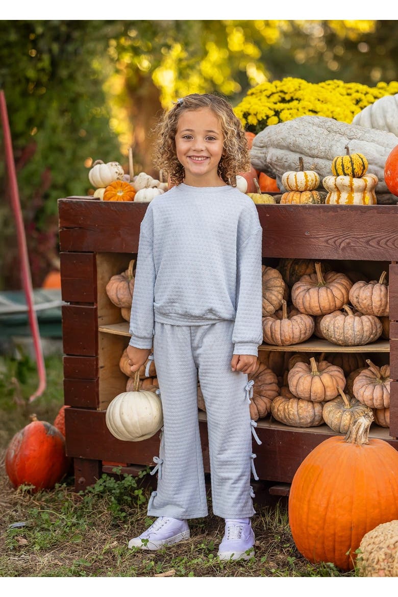 Eva Long Sleeve Solid Bow Tie Top and Pant Set, Alternate, color, Blue