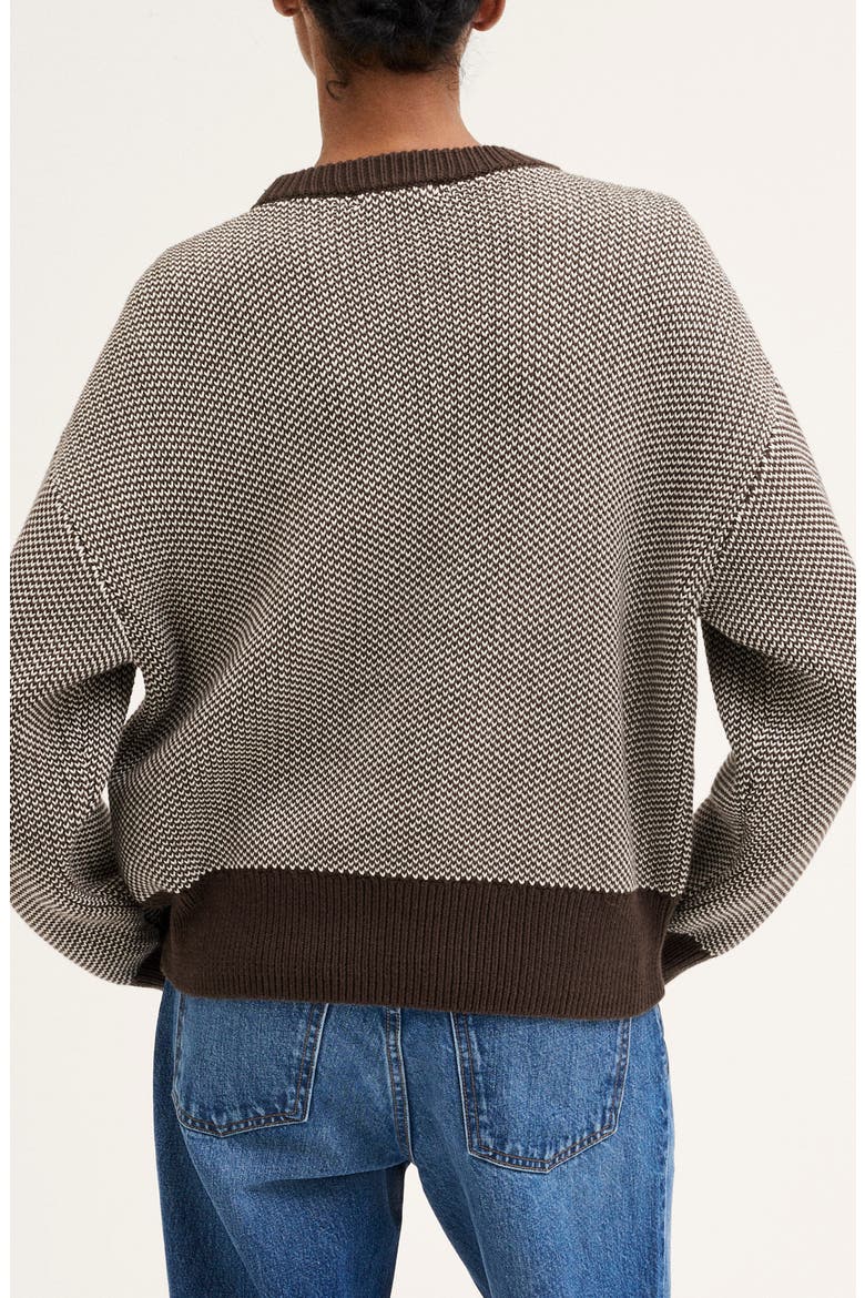 Textured Stitch Crewneck Sweater in 100% Cotton, Alternate, color, CANVAS AND DARK BROWN PATTERN