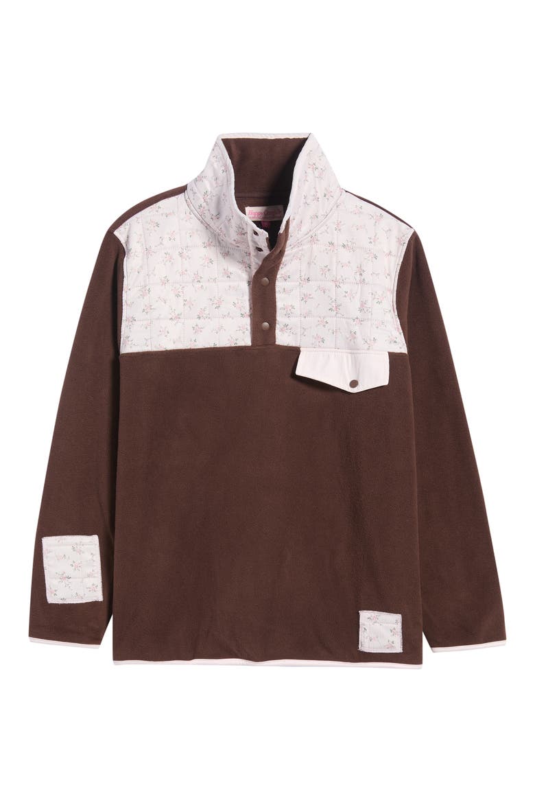 Quilted Floral Fleece Henley Pullover, Main, color, ESPRESSO