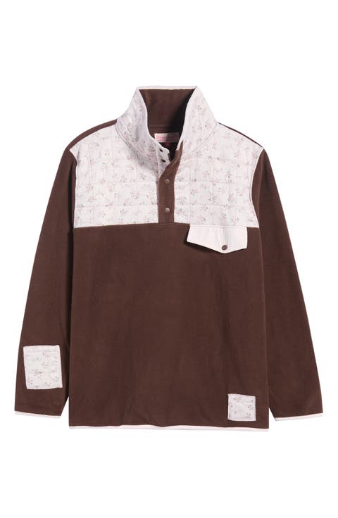 Quilted Floral Fleece Henley Pullover