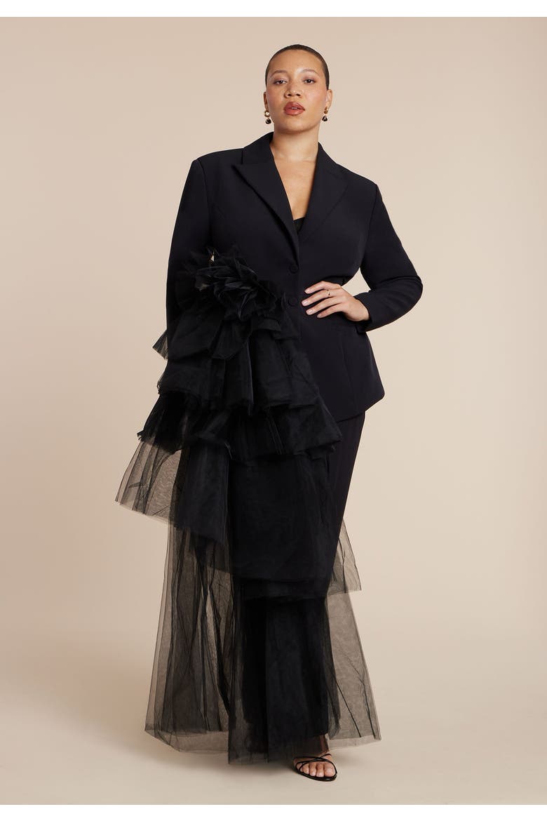 Dramatic Tiered Tulle Blazer, Alternate, color, BLACK ONYX