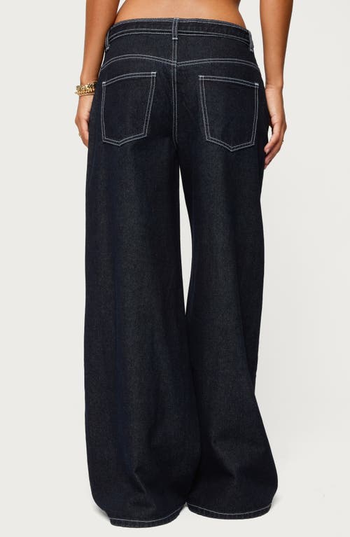 Edikted Karah Belt Low Rise Dark Rinse Wash Jeans In Multi