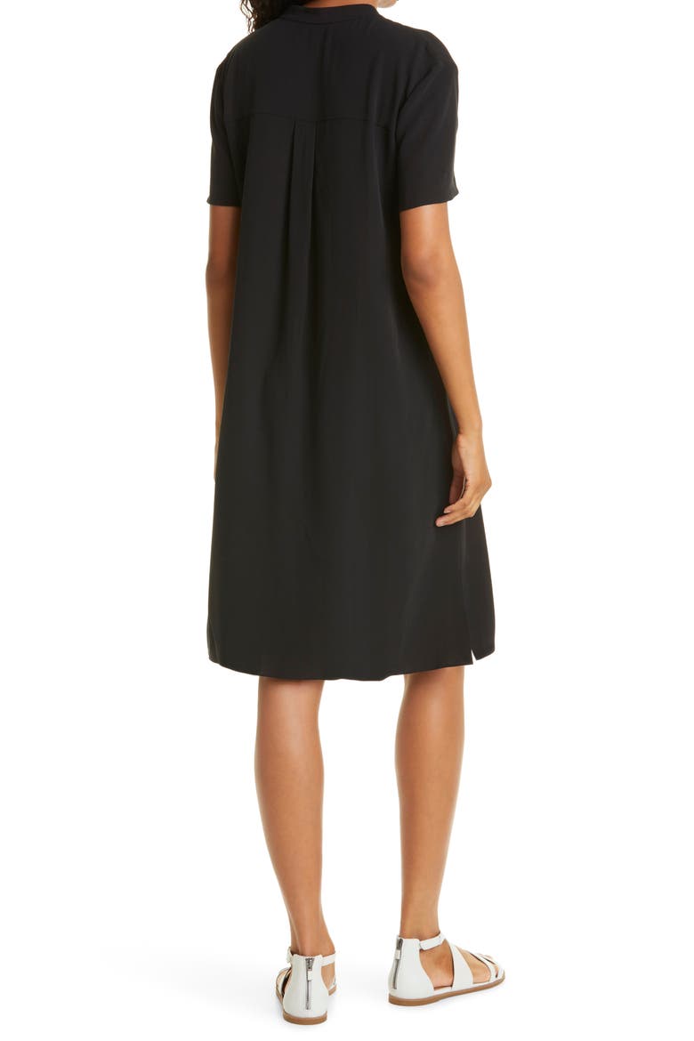 Mandarin Collar Silk Shirtdress, Alternate, color, BLACK