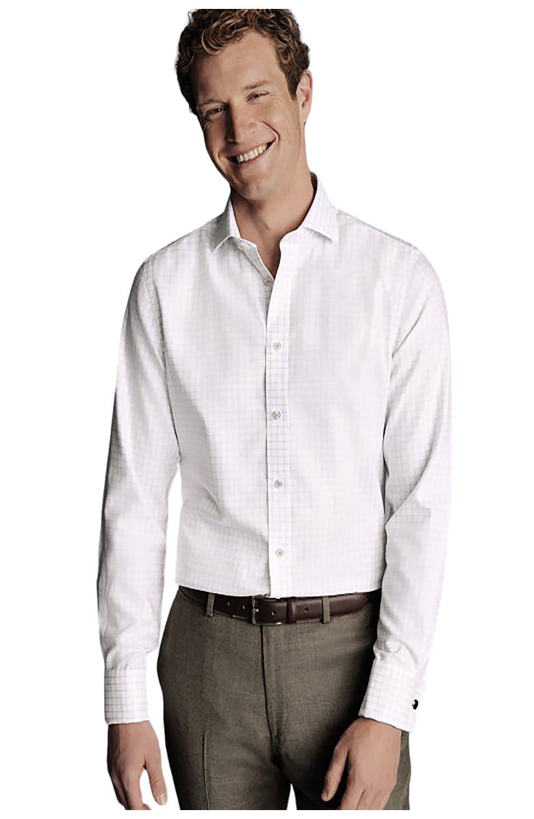 Charles Tyrwhitt Non-Iron Clifton Weave Check Cutaway Slim Fit Shirt Double Cuff, Main, color, Silver Grey