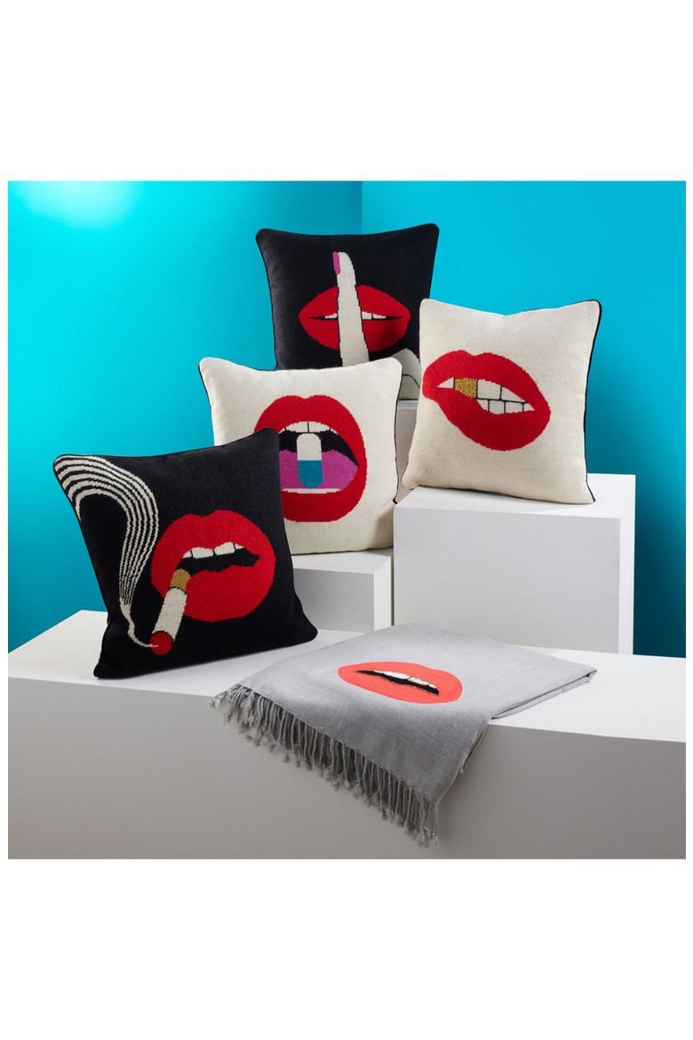 Lips Embellished Throw, Alternate, color, Grey