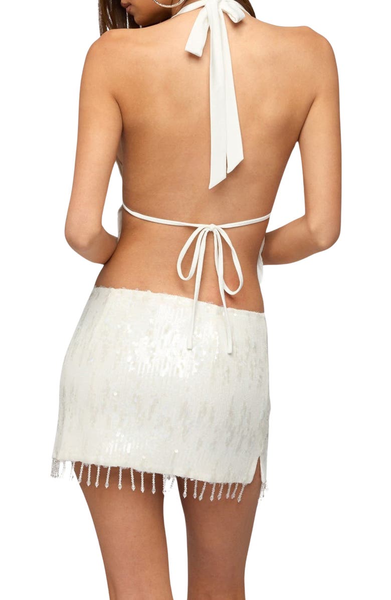 EDIKTED Dalis Fringe Sequin Miniskirt, Alternate, color, White