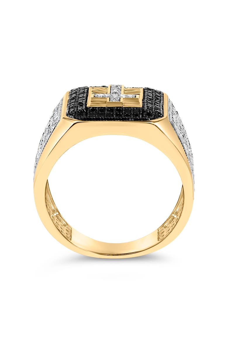 Men's 10K Yellow Gold 1 1/2 ctw White and Black Diamond Cross Signet Ring, Alternate, color, Yellow Gold
