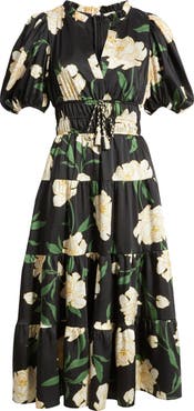Vince Camuto Floral Puff Sleeve Midi Dress