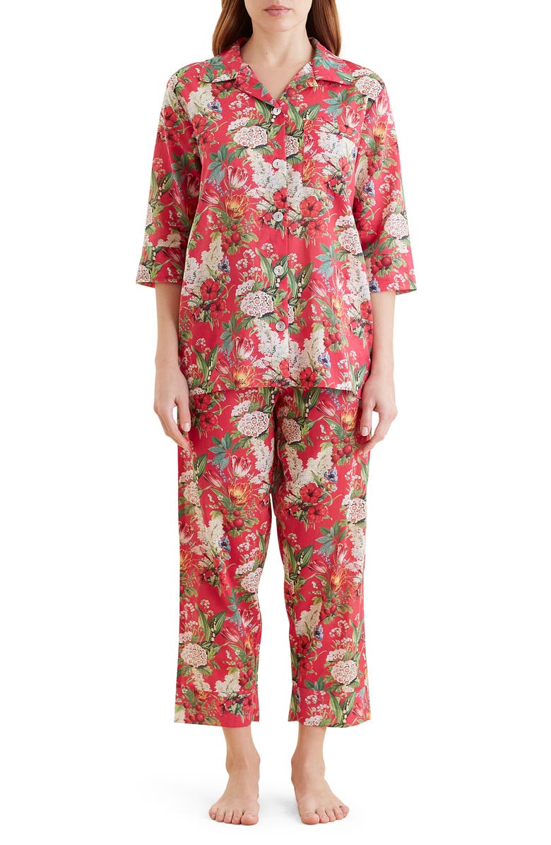 Papinelle Clara Print Crop Cotton Pajamas, Main, color, Geranium
