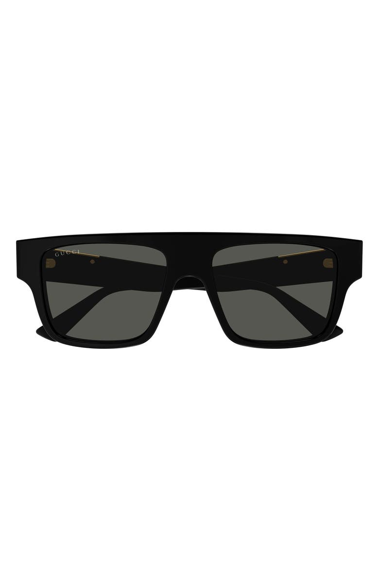 Gucci 53mm Rectangular Sunglasses, Main, color, Black