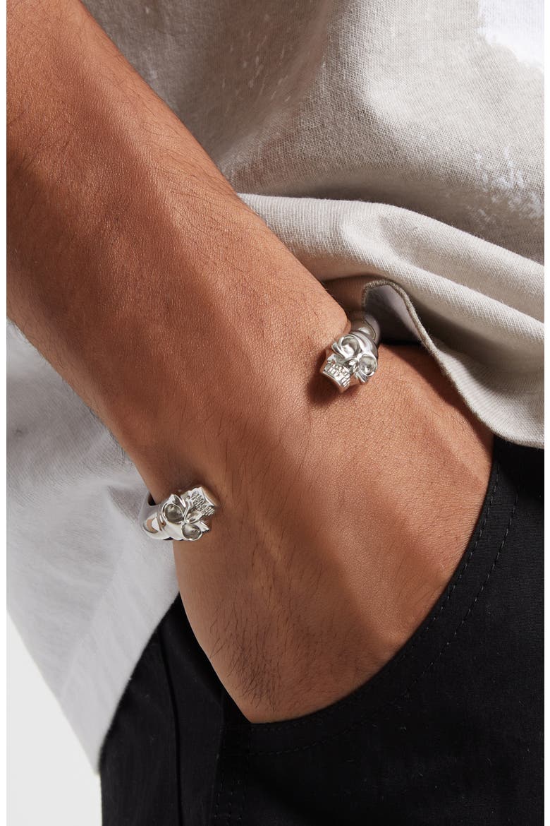 Men's Twin Skulls Cuff Bracelet, Alternate, color, PALLADIO