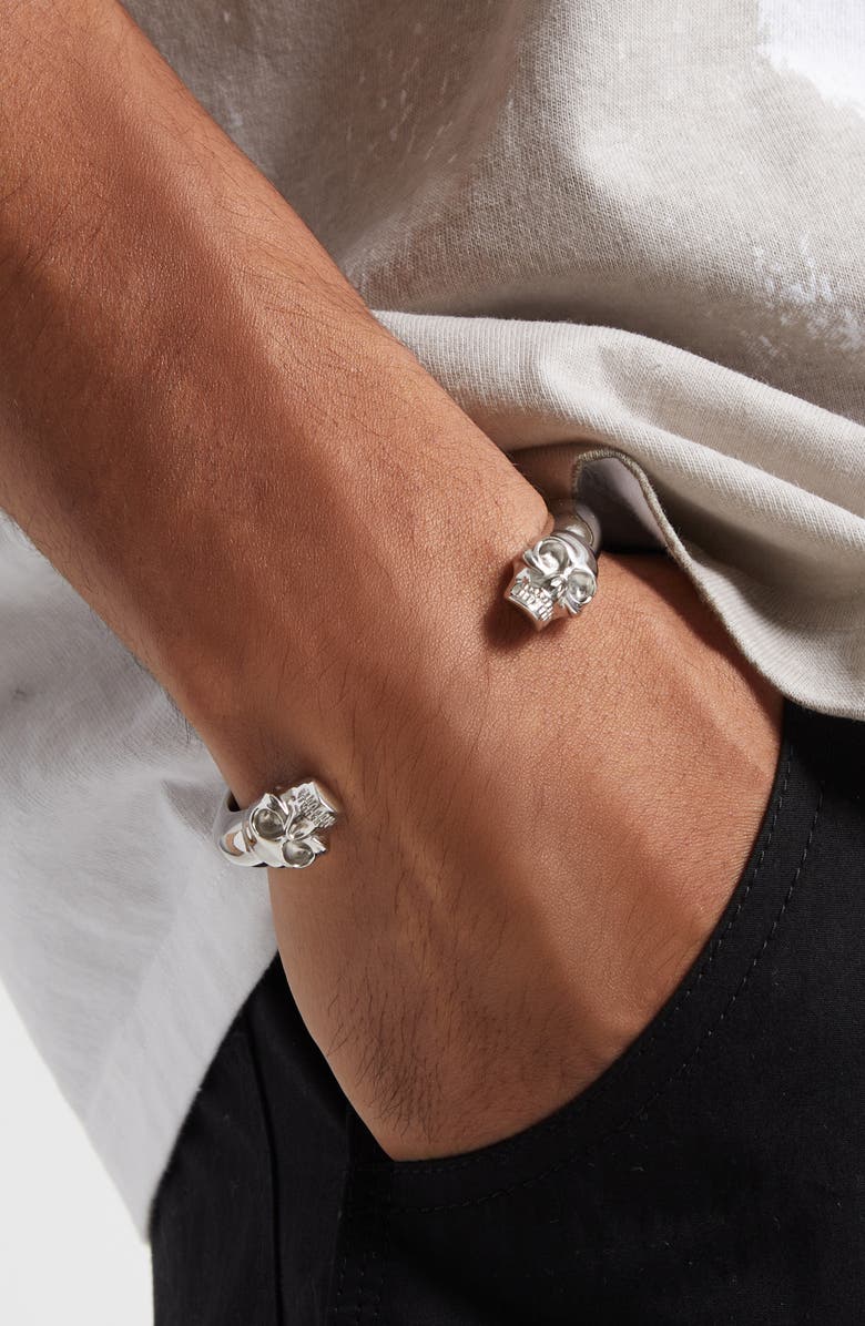 McQueen Men's Twin Skulls Cuff Bracelet, Alternate, color, Palladio