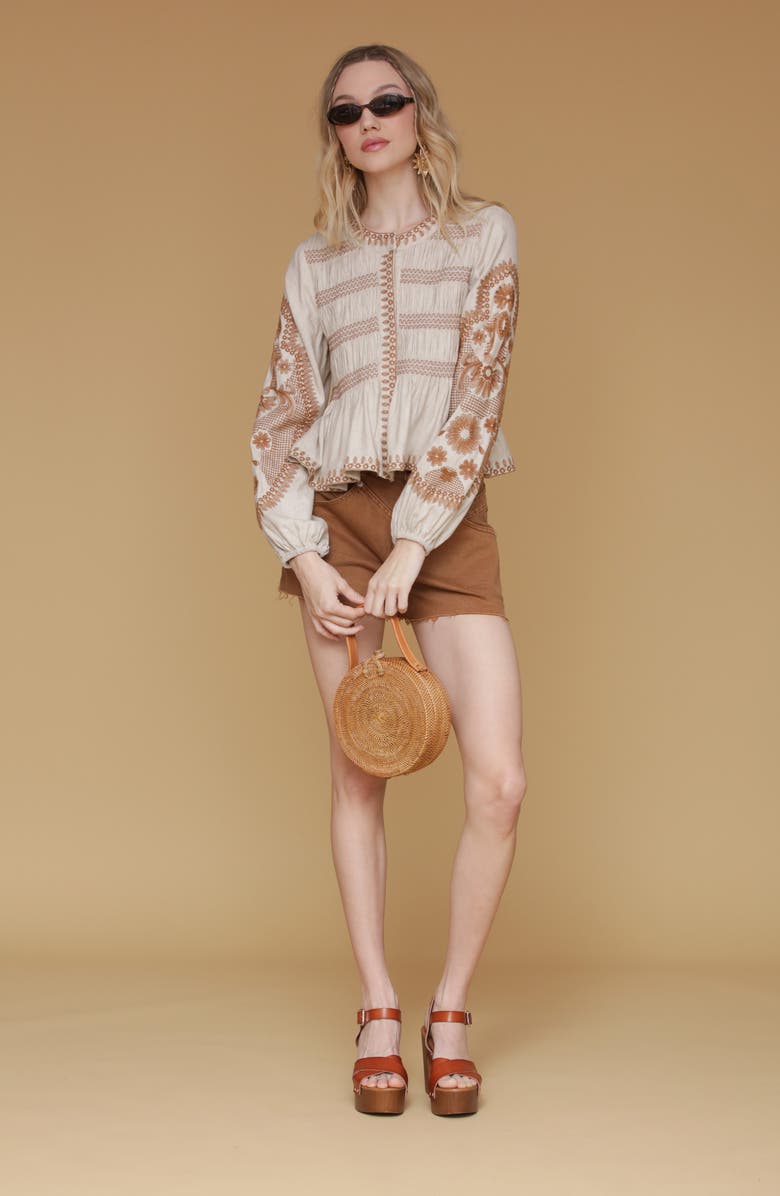 Avec Les Filles Embroidered Peplum Top, Alternate, color, Ecru-Terracota