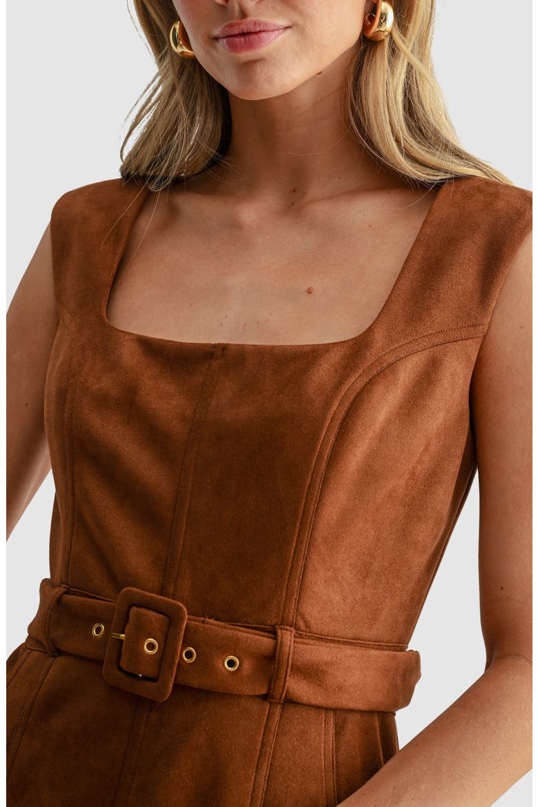 Faux Suede Belted Maxi Dress, Alternate, color, CAMEL
