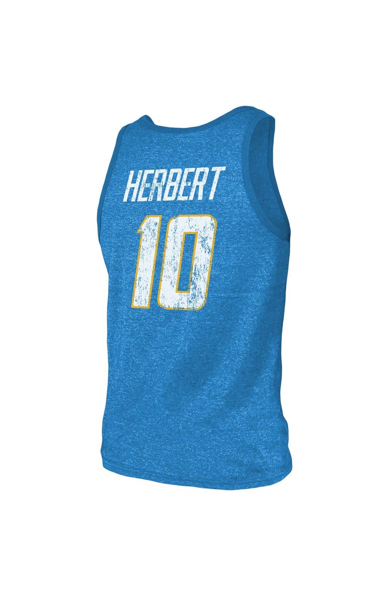 Majestic Threads Men's Majestic Threads Justin Herbert Powder Blue Los Angeles Chargers Name & Number Tri-Blend Tank Top, Alternate, color,